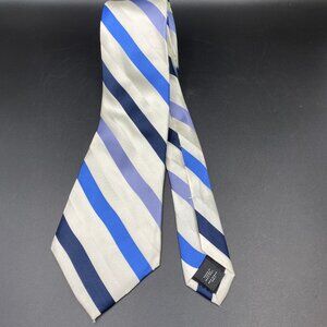 Express 100% Silk Necktie White Blue Stripes Business Office 61"